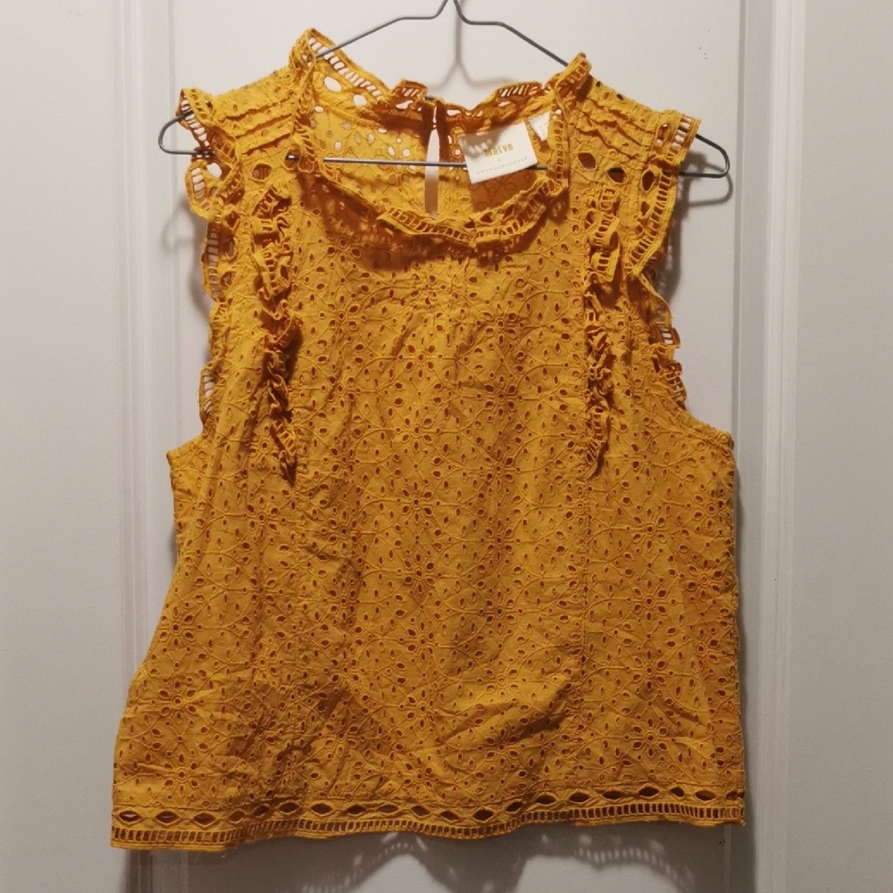 Anthropologie‎ Yellow Eyelet Ruffle Blouse